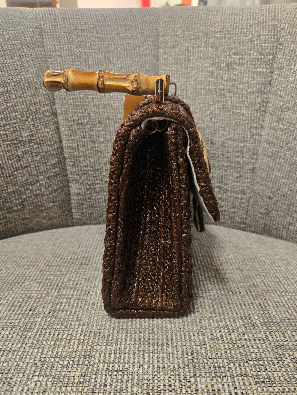 Tommy Bahama Brown Woven Satchel with Gold Accent - Picture 2 of 4